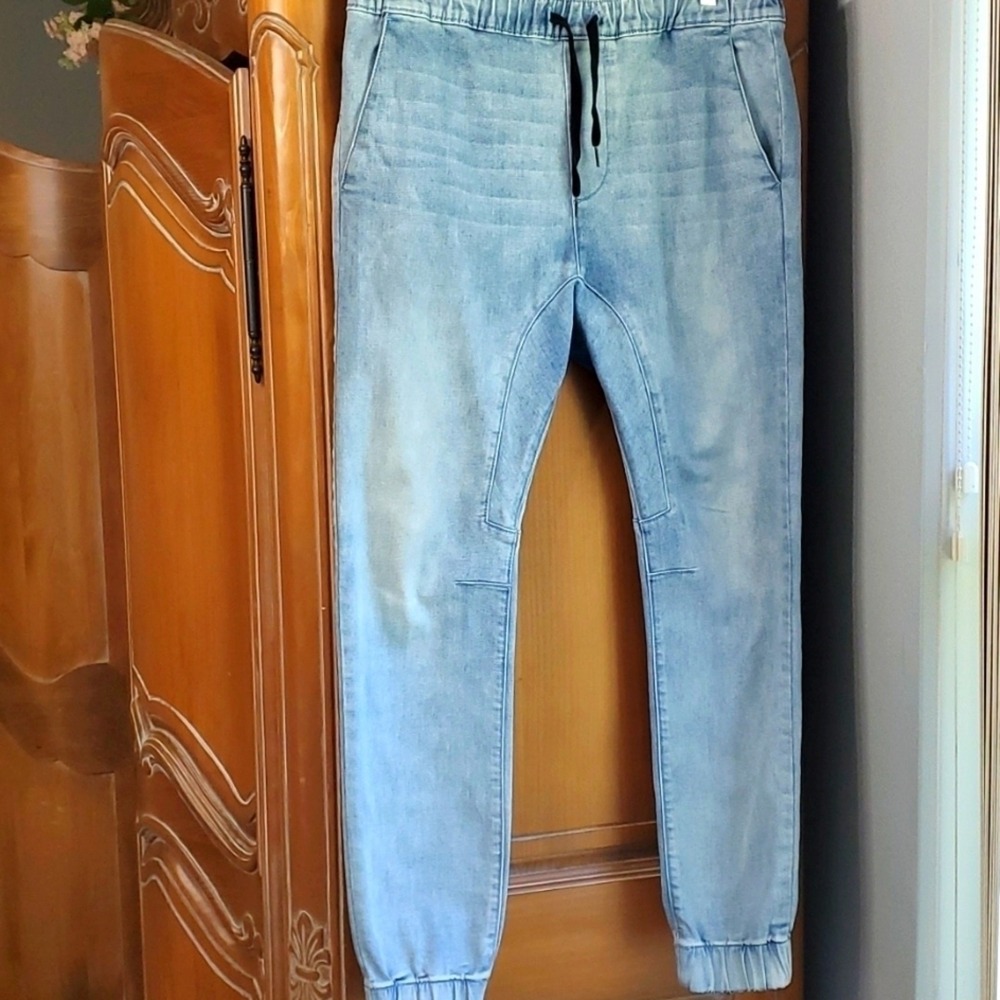 PACSON BLUE JEANS, SIZE MEDIUM. Elastic waist‎ w/tie cuffs at ankle Y2K